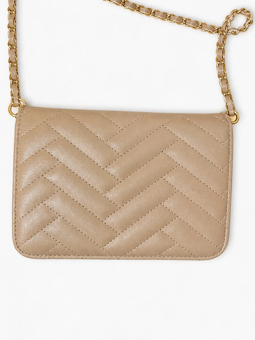 Bebe Los Angeles Quilted Crossbody Wallet Bag Taupe Gold Chain Y2K